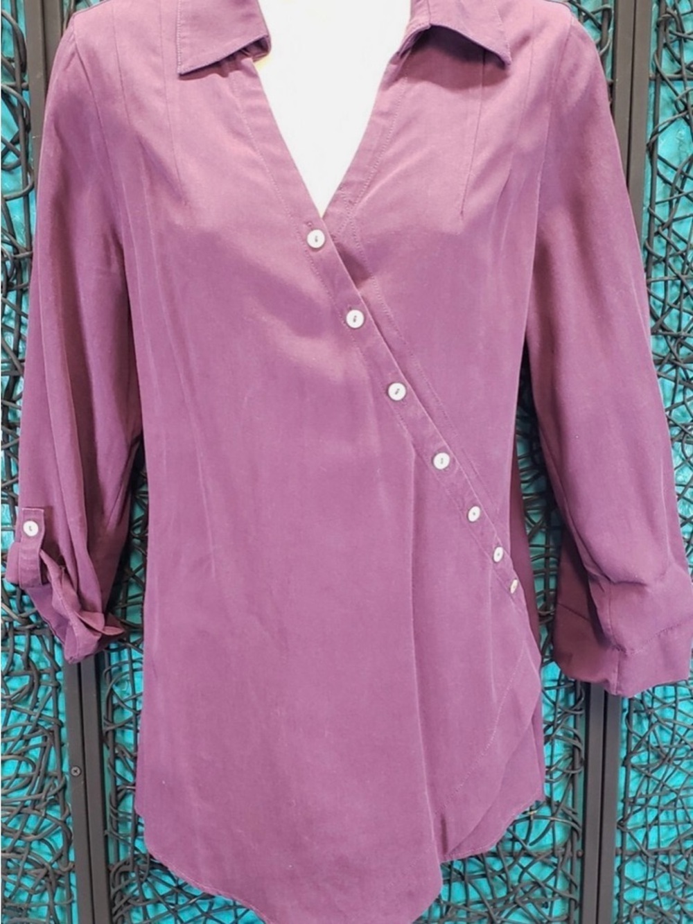 Soft Surroundings Raspberry-Pink Asymmetric Button Tunic